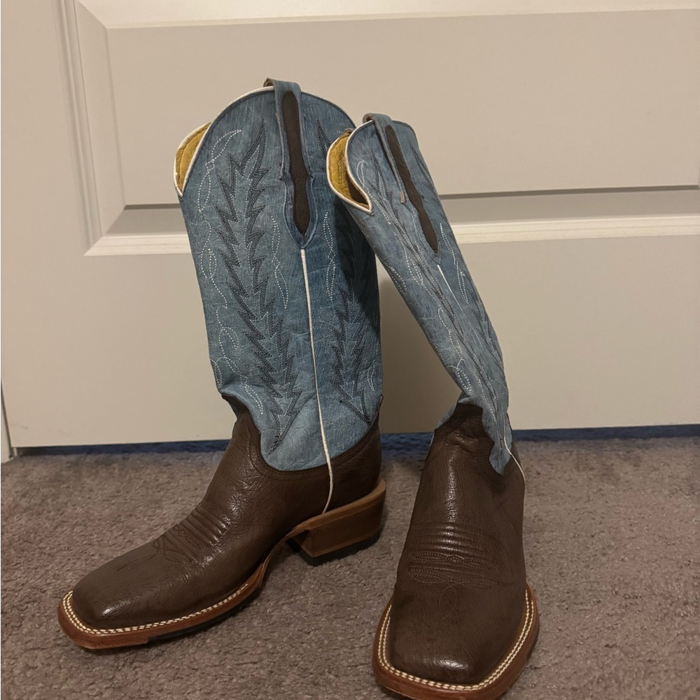 Brown and Blue Western Cowboy Boots